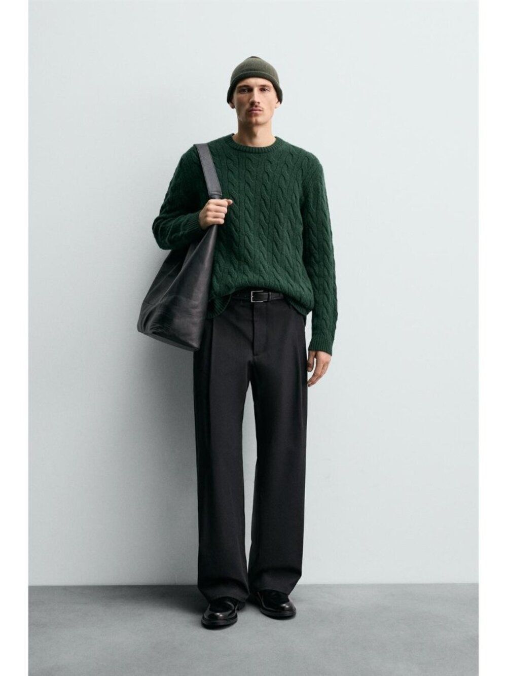 Zara Origins Mens Wool Sweater CableKnit Jumper M Green 2632/307 NWT